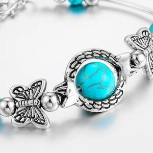 1pcs Turquoise Silvery Alloy Chain Bracelet Simple Creative Butterfly Bracelet